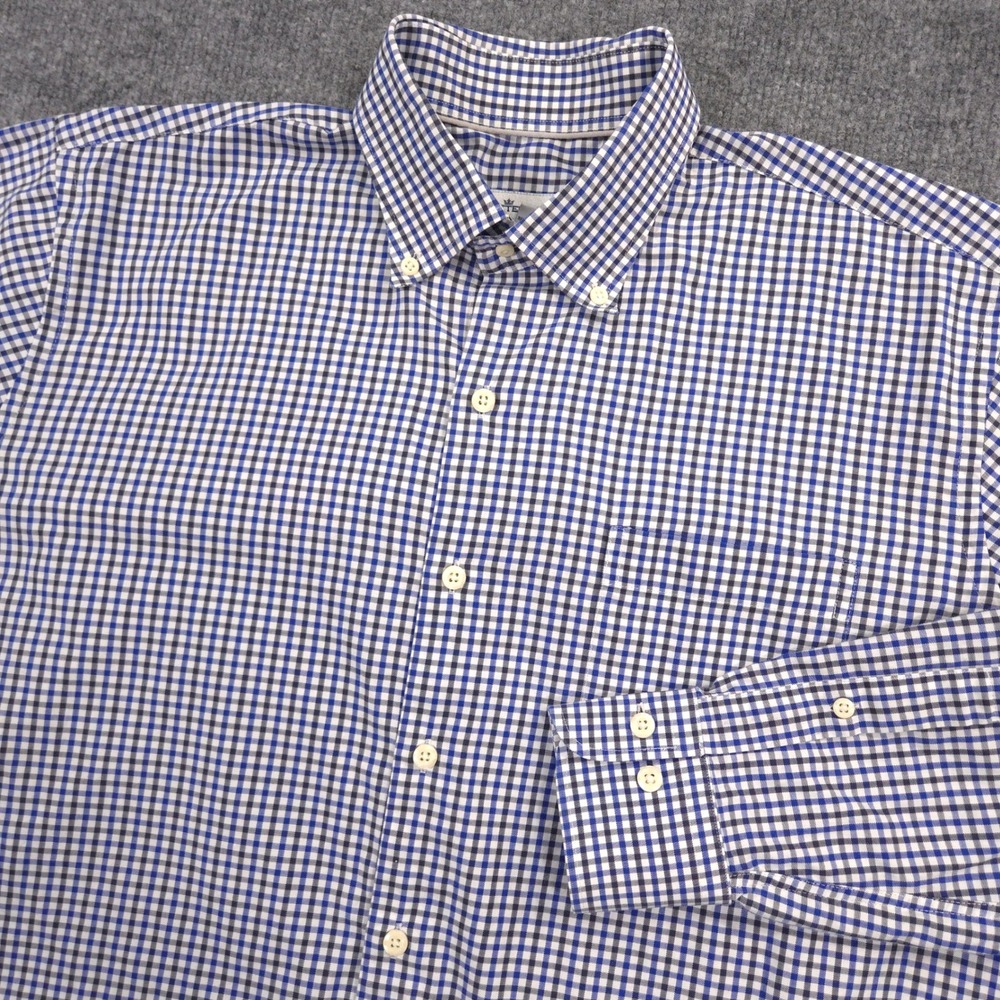 Peter Millar Crown Shirt Mens L Blue Gingham Check Twill Long Sleeve Button Down